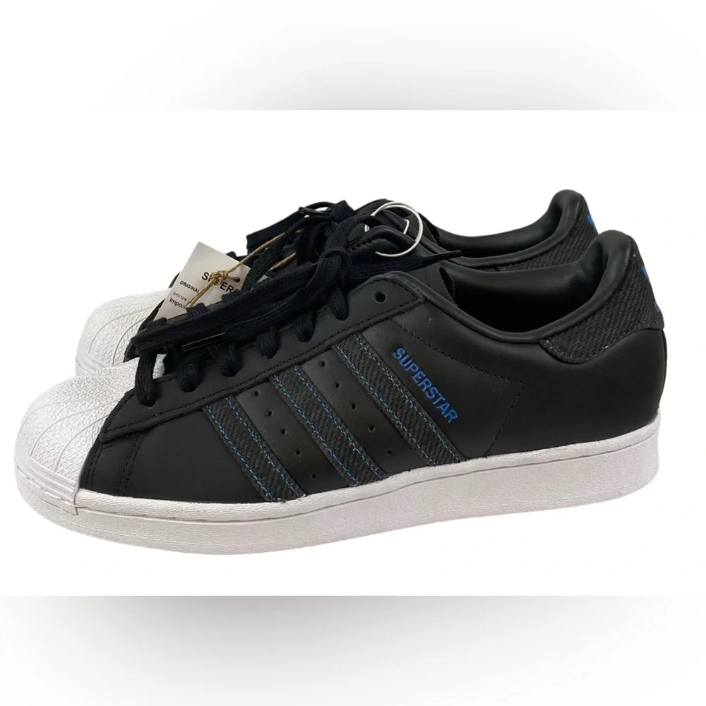 Adidas Superstar Shoes Mens 8 Denim Pack Black Leather Sneaker Classic NEW